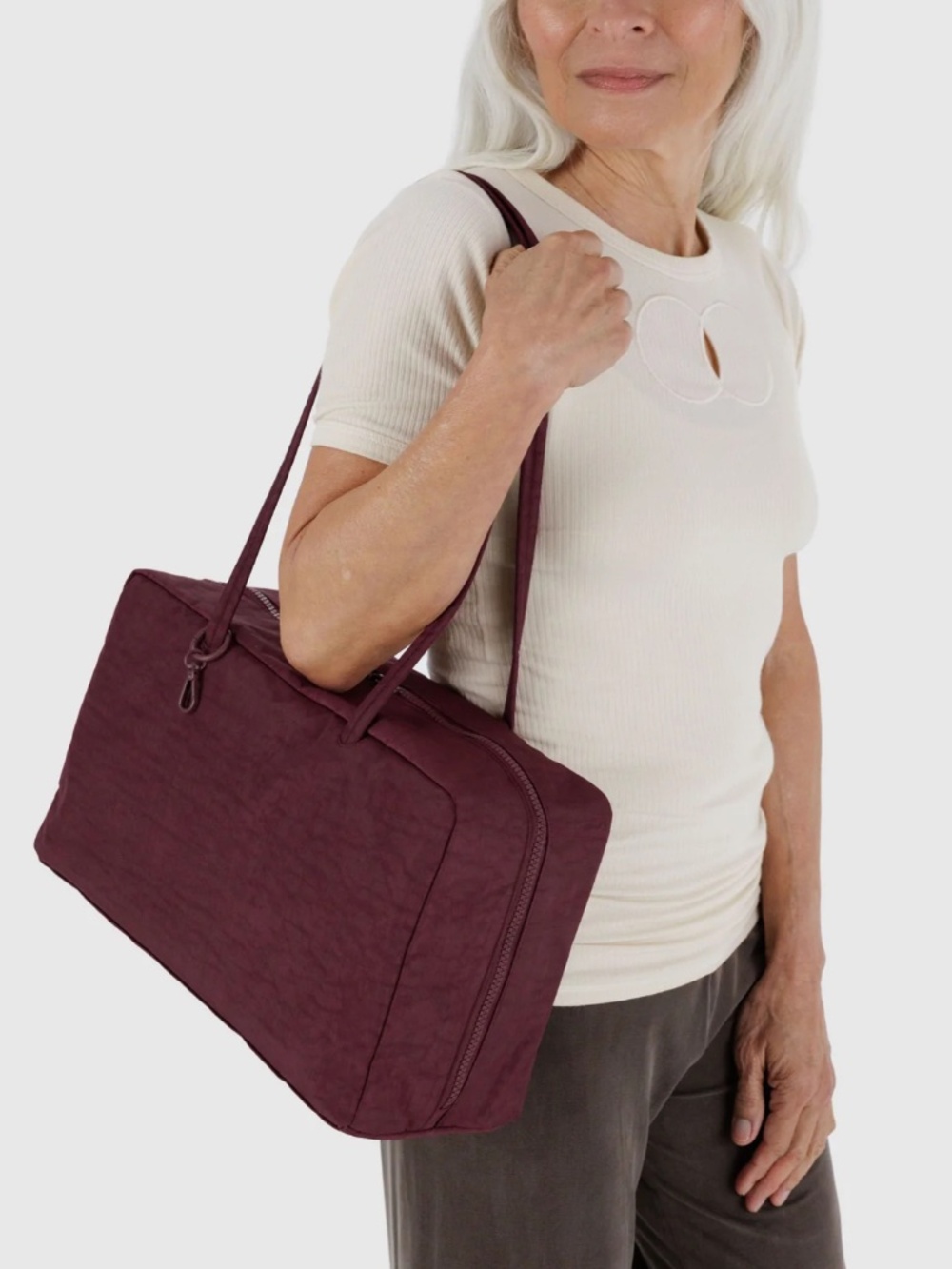 baggu medium nylon bowler bag mahogany